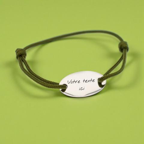 Khaki bracelet to engrave oval medallion
