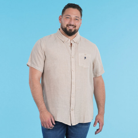 Ruckfield beige short-sleeved linen shirt