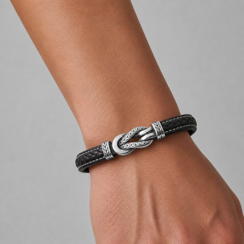 Black braided Ruckfield bracelet with steel bow