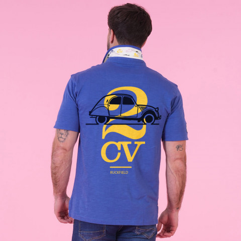 Blue short-sleeved polo shirt Ruckfield x 2CV