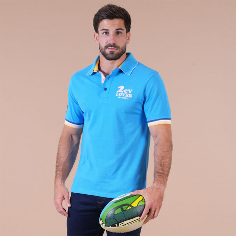 Turquoise blue short-sleeved polo shirt Ruckfield x 2CV