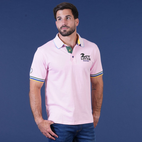 Pink short-sleeved polo shirt Ruckfield x 2CV