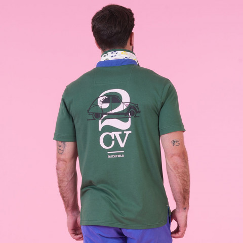 Ruckfield x 2CV forest green short-sleeved polo shirt