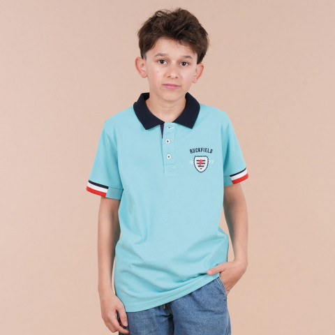 Turquoise blue short-sleeved children's polo shirt Ruckfield