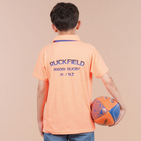 Bright orange short-sleeved polo shirt Ruckfield Maori Rugby child