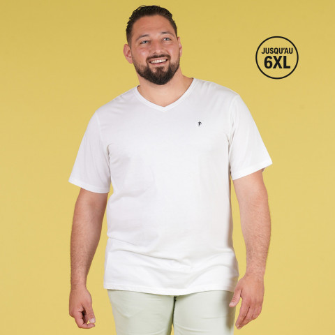 T-shirt supima col V blanc à manches courtes Ruckfield