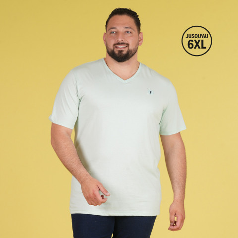 T-shirt supima col V vert d'eau à manches courtes Ruckfield