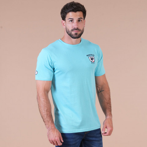 Turquoise blue Ruckfield French rugby club short-sleeved T-shirt