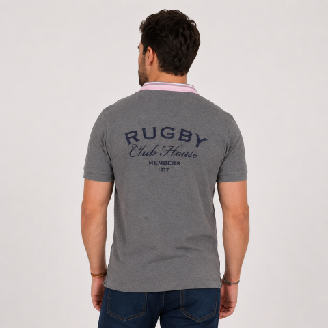 Polo MC gris clair Ruckfield Members Club House Rugby  - Grande taille S à 5XL