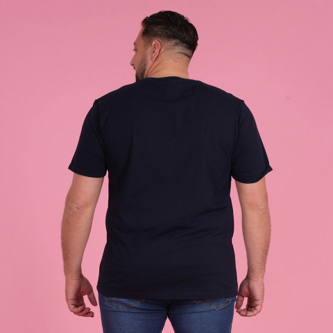 Navy blue color block T-shirt, pink and sky blue yoke