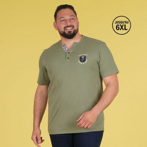 Ruckfield Flowers of Rugby khaki short-sleeved t-shirt with tunisian collar 