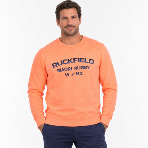 Bright orange Ruckfield Maori Rugby sweatshirt