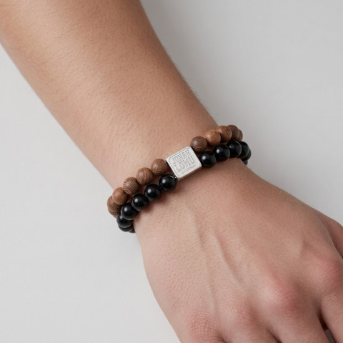 Jonah Lomu double bracelet black pearls & wood