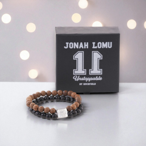 Jonah Lomu double bracelet black pearls & wood