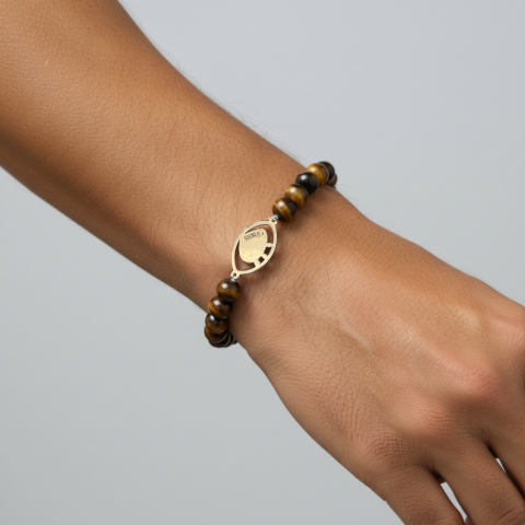 Ruckfield x Stratos bracelet with brown tiger's eye beads 