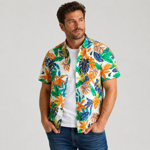 Chemisette Ruckfield homme fleuri – Voile de coton du S au 5XL