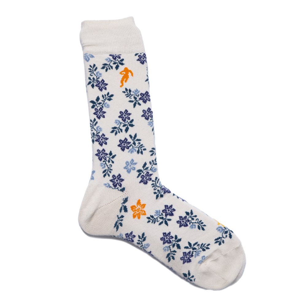 Chaussettes à motifs fleuris blanc cassé