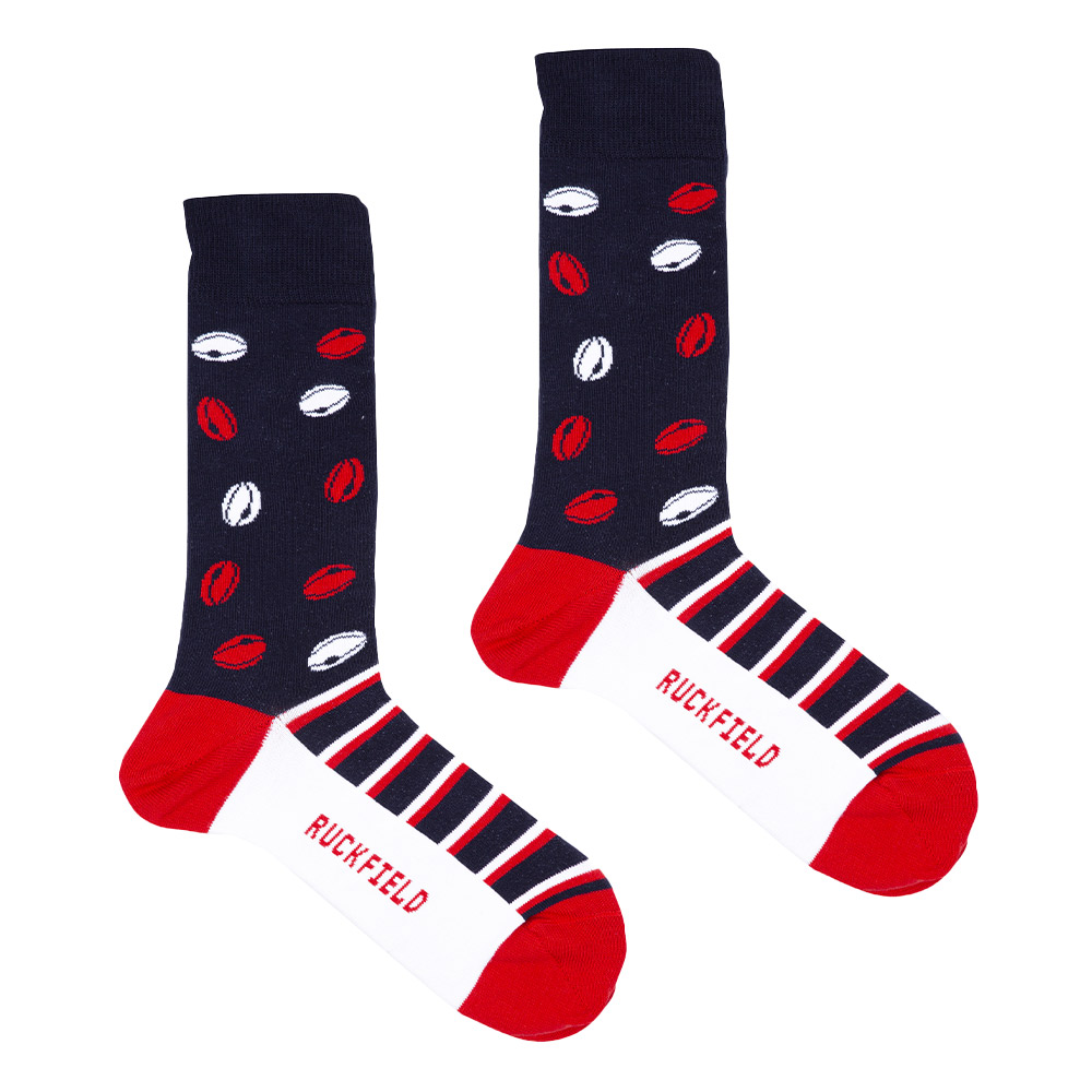 Chaussettes ballons de rugby marine