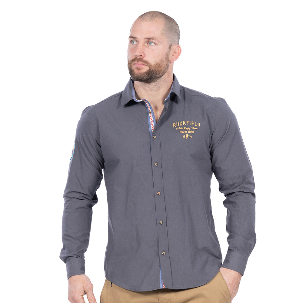 Chemise Ruckfield à manches longues Rugby Camp gris foncé