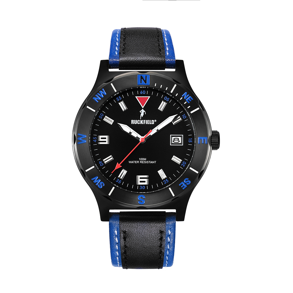 Montre en acier noir et bleu