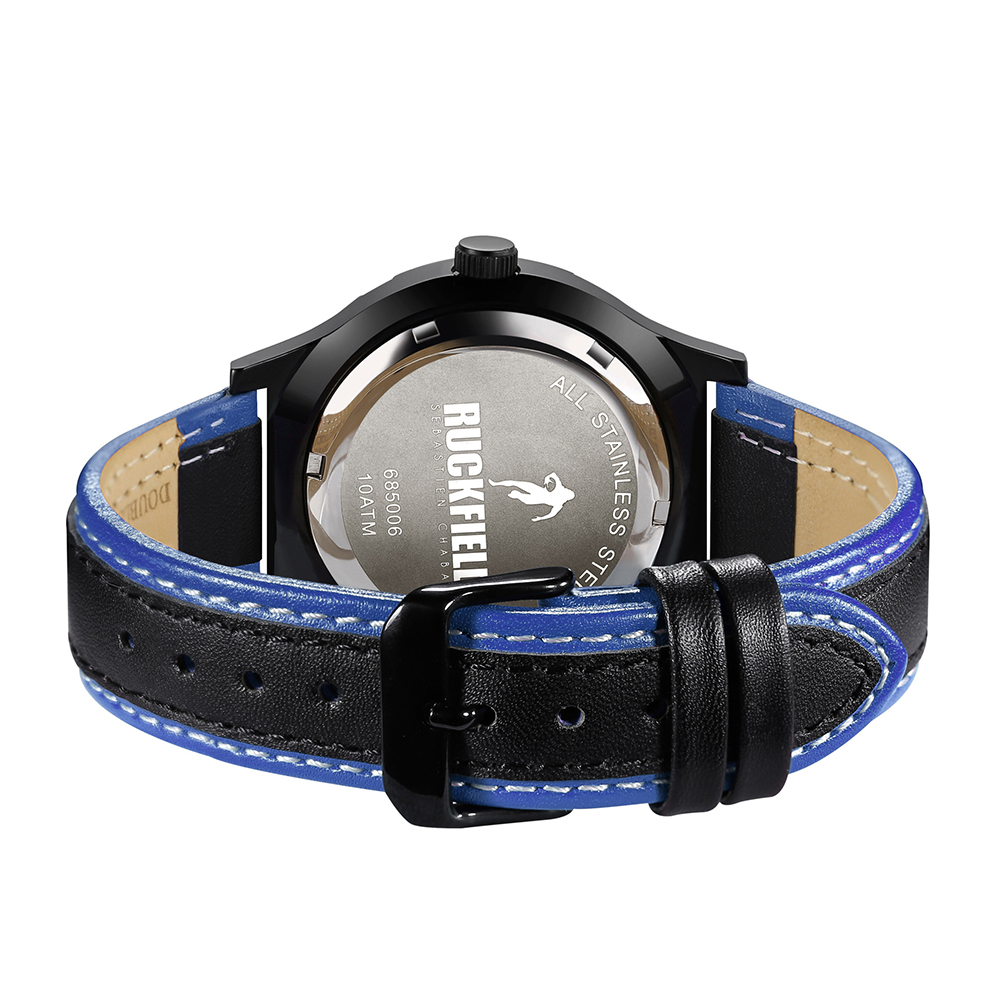 Montre en acier noir et bleu