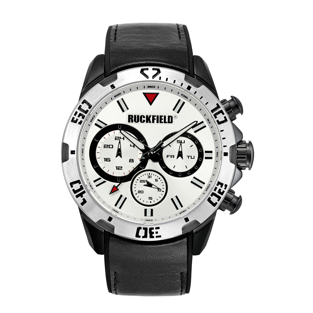 Montre en cuir noir cadran blanc