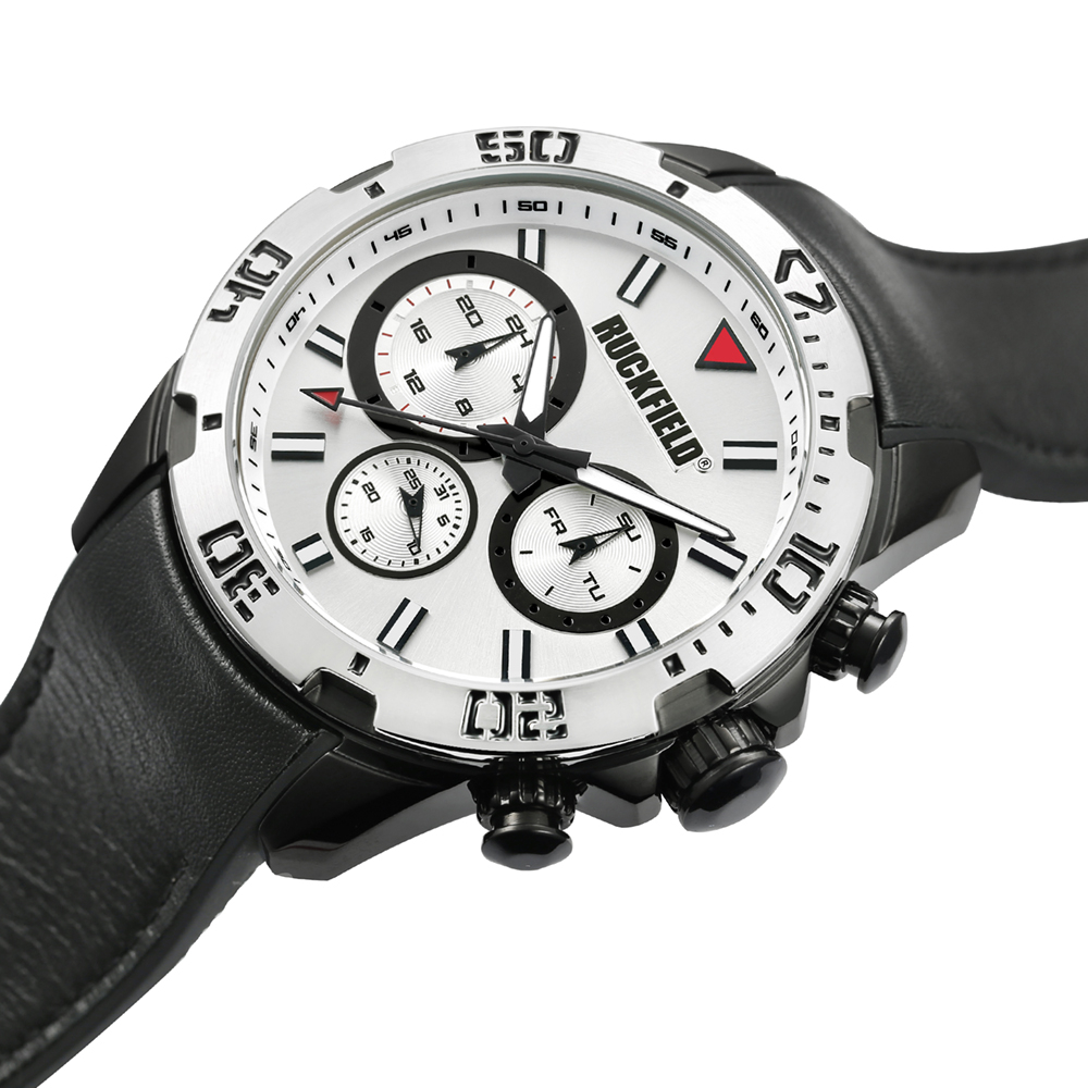 Montre en cuir noir cadran blanc