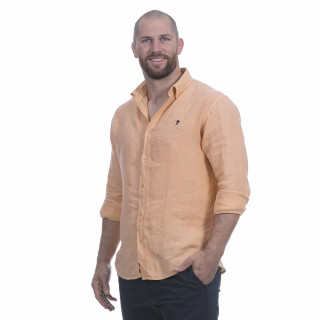 Chemise manches longues en pur lin orange avec logo brodé à la poitrine.