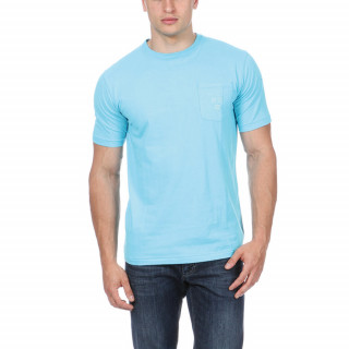 T-shirt en coton jersey bleu avec poche poitrine. Broderie devant et dos.