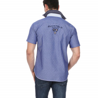 Chemise rugby en coton bleu avec logos brodés poitrine et dos.