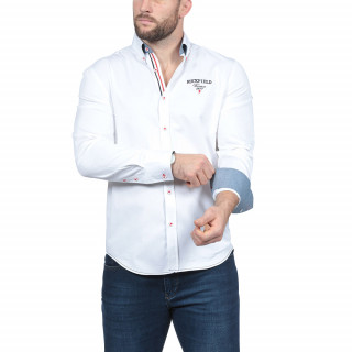 Chemise manches longues blanche en 100% twill de cotonBroderies et détails aux couleurs de la France.