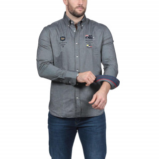 Chemise manches longues en coton gris avec broderies poitrine et dos aux couleurs des nations de rugby.Disponible du S au 5XL