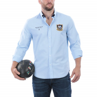 Chemise manches longues en coton bleu ciel avec broderies Rugby Cup