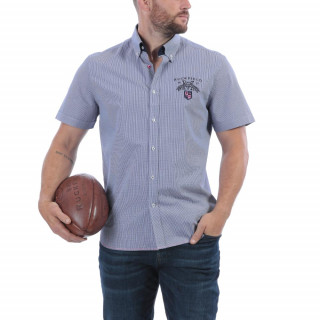 Chemise manches courtes en pur coton bleu clair avec  broderie Maison de rugby poitrine et dos. Disponible jusqu'au 5XL
