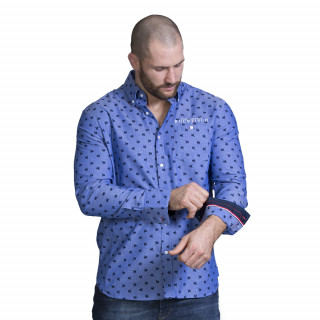 Chemise à motifs coq Français avec broderies et poche poitrine. Disponible du S au 5XL