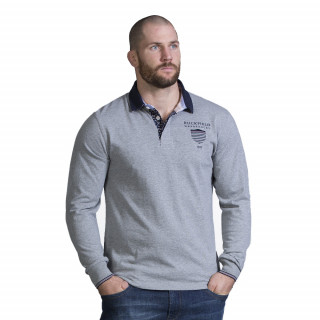 Polo en coton gris à manches longues avec broderies poitrine et dos du thème We are rugby.