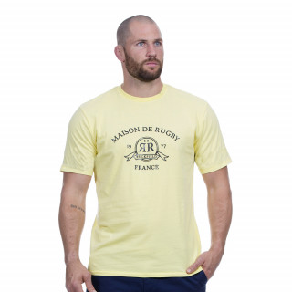 Tee-shirt manches courtes en coton jaune avec sérigraphie Maison de rugby