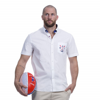 Chemise manches courtes blanche avec broderies Rugby marine