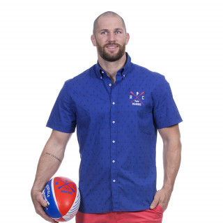 Chemise manches courtes bleu à motif avec broderie Rugby marine
