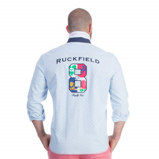 Chemise manches longues bleu ciel à motif avec broderies Rugby Cup