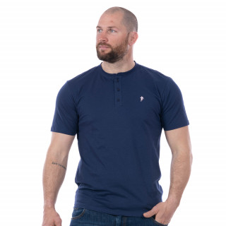 T-shirt basique bleu marine col boutonné