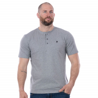 T-shirt basique gris chiné col boutonné