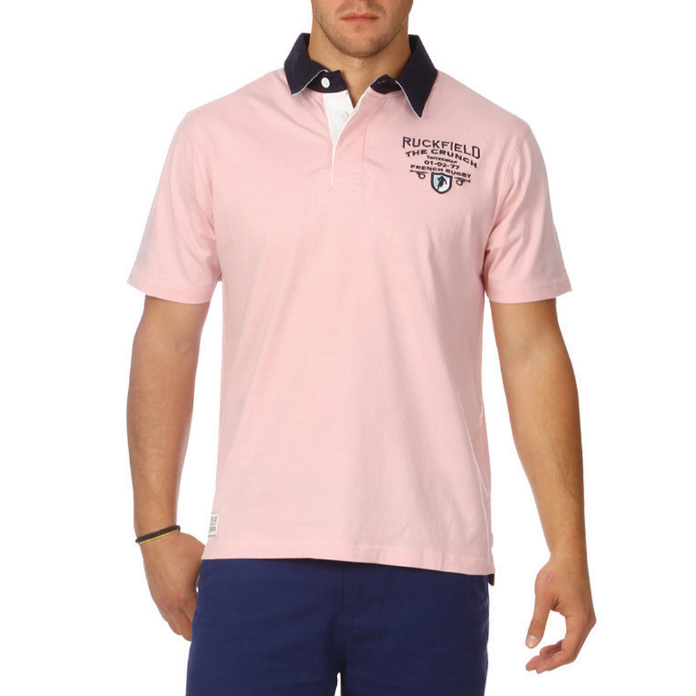 navy blue and pink polo shirt