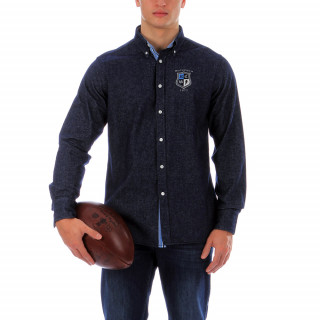 100% cotton, dark grey cotton shirt with a contrast chambray. Embroidered logos. Sizes available: S to 4XL.