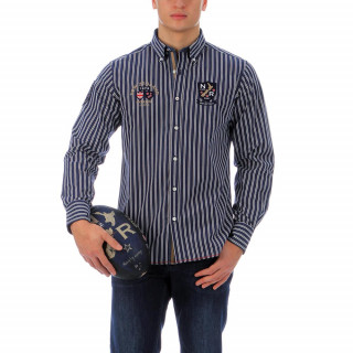 Long-sleeved 100% cotton Rugby Camp regular fit striped shirt. Buttoned front, curved hemline, the back is slightly longer than the front. Embroidered logos. Sizes available: S to 4XL.