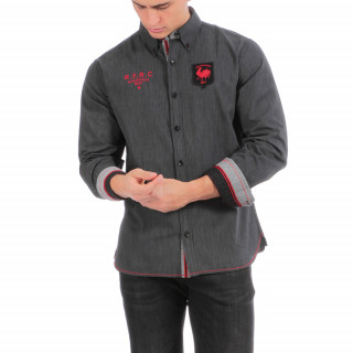 Chemise en coton grise avec logos et détails rouges rugby France