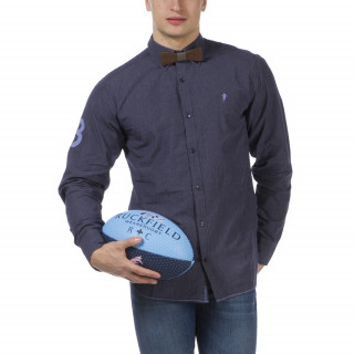 Chemise rugby bleu micro carreaux à manches longue avec broderies et coupe droite.
