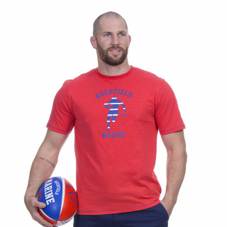 Tee-shirt manches courtes rouge avec sérigraphie Rugby marine