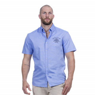 Chemise manches courtes en coton bleu ciel avec broderies Maison de rugby