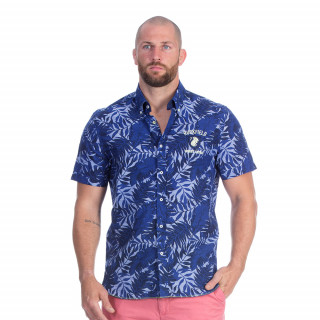 Chemise bleu manches courtes à motif estival avec broderies Rugby seven